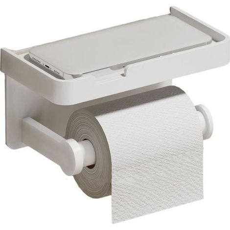 1 wandmontierter Toilettenpapierhalter aus Aluminium mit integrierter Ablage, minimalistisches weißes Design für moderne Badezimmer