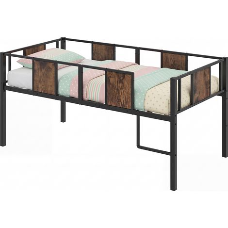 COSTWAY Low Loft Bed Single Size with Heavy-Duty Metal Frame Kids Loft Bed with Under-Bed Play Space