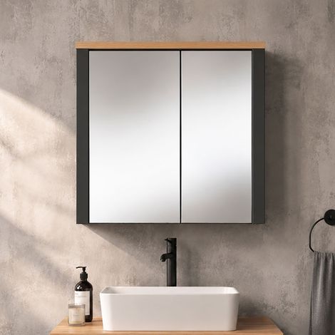 Armoire de toilette 2 portes 70x20x70 cm anthracite et chêne (1/5)