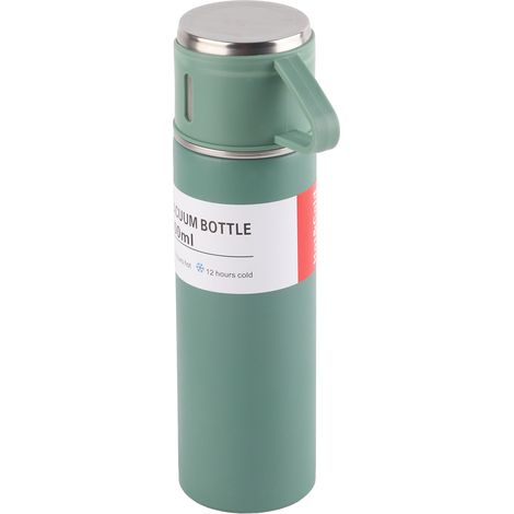 Gourde isotherme en acier inoxydable 500ml, bouteille thermos portable pour activités extérieures, vert. (1/5)