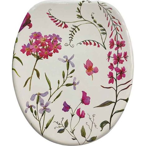 Copriwater in Legno MDF serigrafato tavoletta da Bagno WC con Stampa fiori rosa Cerniere in Acciaio 43x38 cm (1/2)
