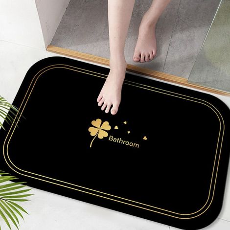 Ede Trèfle à quatre feuilles - Nuit étoilée Noir 5080cm (terre de diatomées) Tapis de sol en terre de diatomées, tapis de salle de bain antidérapant, tapis de toilette résistant à l'usure et absorbant (1/5)