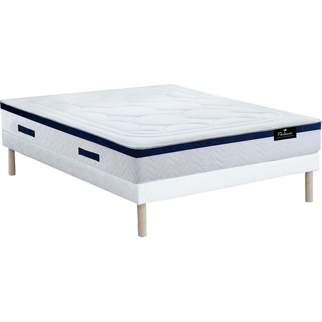 Set rete + materasso molle ibrido insacchettate memory motivo piazzato sp. 30cm 160 x 200 cm Blu - MARQUIS di DREAMEA (1/5)