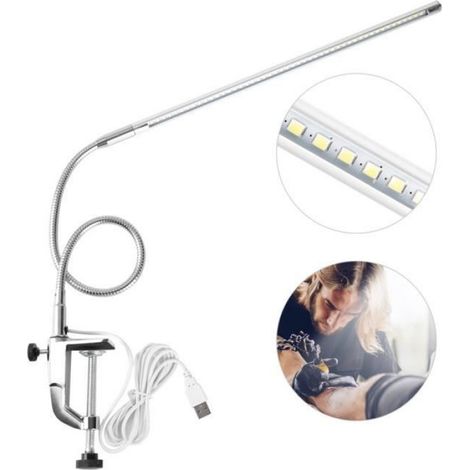 1 Lampe de bureau à pince LED 18W USB Tube flexible 340mm Clip 480mm Argent pour lecture manucure (1/4)