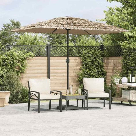Parasol de Jardin LED Inclinable avec Manivelle Mât en Acier et Paille Marron 300 x 200 x 250 cm - PANGIVO (1/5)