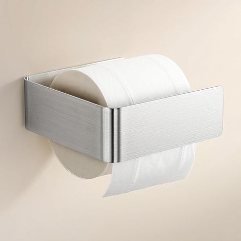 Dérouleur Papier Toilette sans Perçage, Argent Brossé, Porte Rouleau Papier Toilette Adhésif en Acier Inoxydable Mural, Toilet Paper Holder Autocollant pour Salle de Bain, WC et Cuisine (1/5)