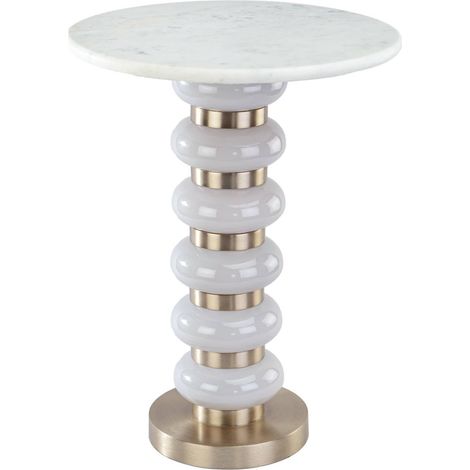 Table de bout ronde en marbre blanc - blanc et doré (1/3)