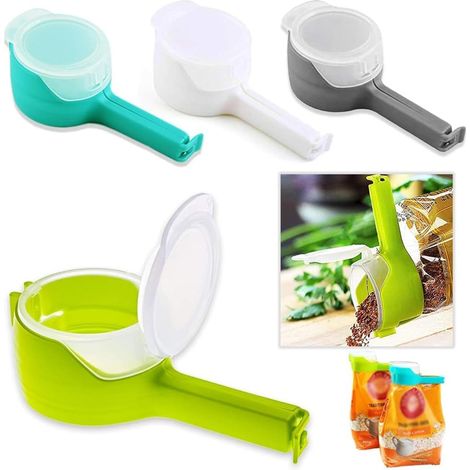 Set di 4 clip per sacchetti per alimenti, con beccuccio versatore, ideali per sacchetti di patatine e tappi di bottiglie di plastica. Perfette per tenere in ordine e organizzare la cucina. Colore: blu