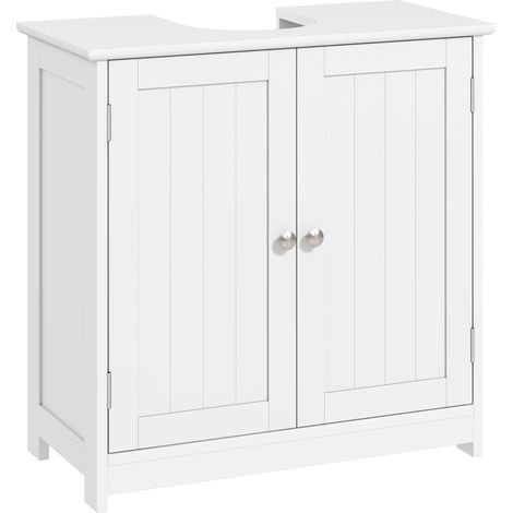Mobiletto sottolavabo Kleankin - Armadietto a 2 ante con ripiano - Dimensioni: 60L x 30P x 60A cm - Legno bianco