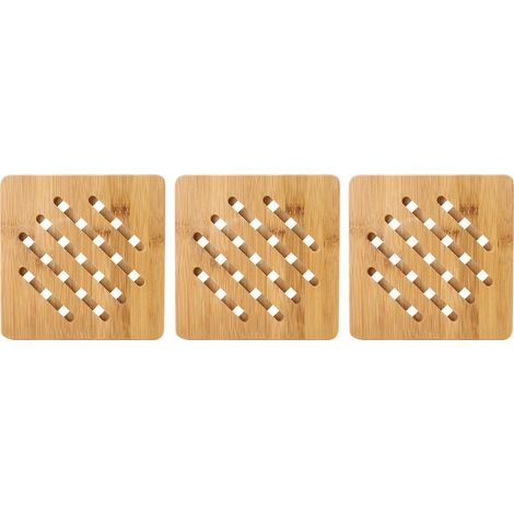 Lot de 3 sets de table en bambou anti-brûlure, antidérapants et isolants thermiques pour bols, tasses et vaisselle (forme carrée) (1/5)