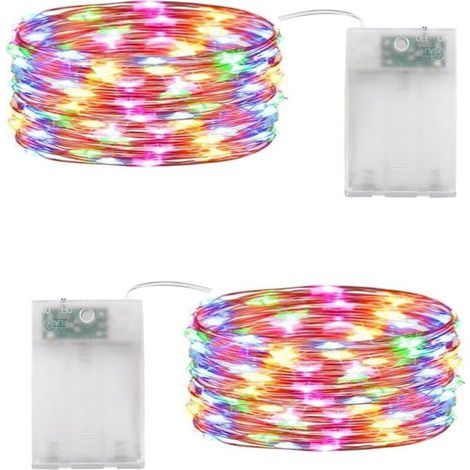 Multicoloured Christmas Fairy Lights LED String Lights, Pack of 2, 10m, 100 LEDs, Battery Operated String Lights for Bedroom, Christmas, Wedding, Party, Home, Garden (1/5)