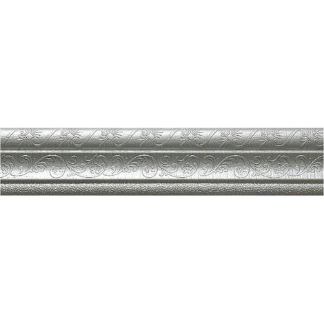 1 Bande adhésive d'angle, Mousse PE, 3D gaufré, Argenté, 2,30m x 8cm, Décoration murale (1/5)