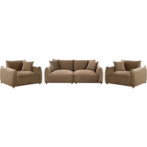 Sofa Set Brown Velvet Upholstery 5 Seater with Scatter Cushions Armchairs Wooden Legs Modern Living Room Settee JUBEK (1/5)