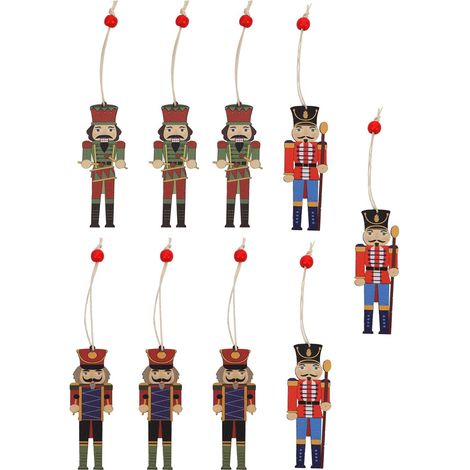 9 Pièces Pendentifs Soldat en Noyer en Bois pour Décoration de Sapin de Noël, Accessoires Suspendus Créatifs et Colorés, pour Jardin ou Toit (1/5)