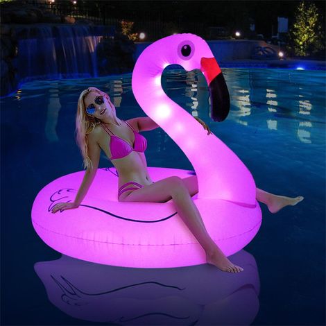 Bouée Flamant Rose Gonflable avec LED Solaire, Matelas de Piscine Lumineux 42 x 36 Pouces, Flotteur Piscine Adulte (1/5)