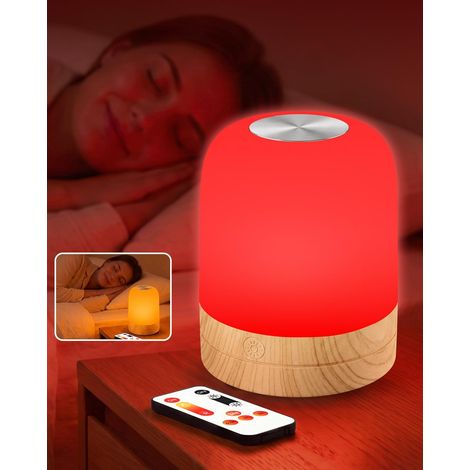 Lampe de chevet rechargeable rouge 670 nm et ambre 1700 K  Télécommande, minuterie, fonction mémoire, intensité variable et filtre anti-lumière bleue pour un sommeil paisible (1/5)