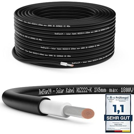 Solar Cable 6mm² 50 m Black – Flexible PV Photovoltaic Cable, UV Resistant, for Solar Panels, Inverters, Regulators & PV Installations (1/5)