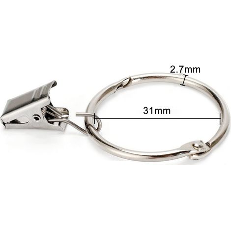 Bosdontek 40 Stück Gardinenclips 32 mm Gardinenstange, verzinkt, Gardinenringe mit Clips, Gardinenhaken, geeignet für Metallstangendurchmesser (Schwarz)
