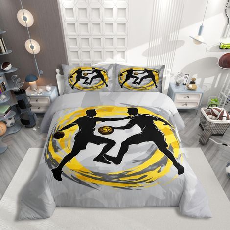 Parure de lit 135 x 200 cm, silhouette de handball, jaune, gris, sport, housse de couette pour enfants amateurs de handball, tourbillon cool, tourbillon dynamique, impression numérique (1/5)