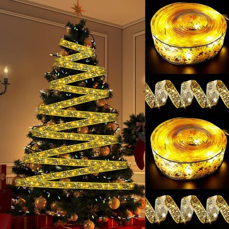 Guirnalda de luces LED de 10 m con 100 luces, luces de cinta para árbol de Navidad, decoraciones LED para árbol de Navidad para Año Nuevo, fiestas, bodas, decoraciones para árbol de Navidad (1/5)