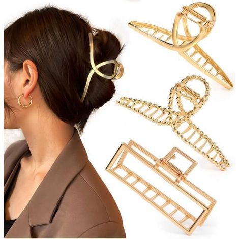 Pince cheveux métal - - Lot de 3 - Métal brossé - Antidérapantes - Or/Argent/Or rose (1/4)