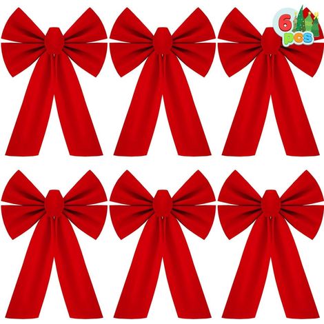 6 grands noeuds velours rouges 33x22,9 cm, décoration sapin couronne intérieur extérieur Noël