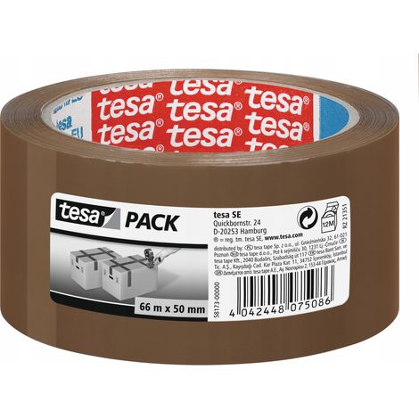 TESA STANDARD Selbstklebendes Verpackungsband, breit, braun, 66 m x 50 mm (1/2)