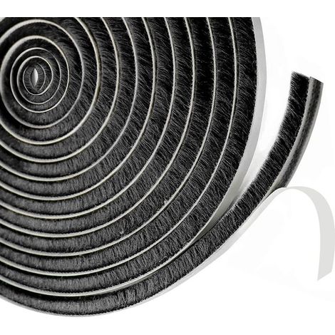 Joint de brosse joint de porte autocollant 9 mm (L) x 5 mm (P) x 10 M, joint de bas de porte, protection contre les insectes, brosse d'étanchéité pour portes, fenêtres, armoires, boudins de porte pour (1/5)