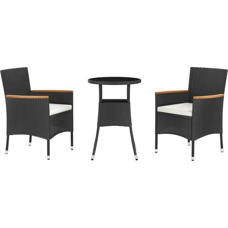 vidaXL 3 Piece Garden Bistro Set with Cushions Black Poly Rattan (1/5)
