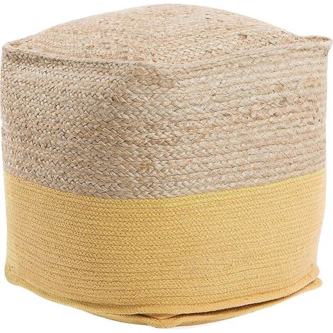 Puf de algodón yute beige amarillo 44 x 44 cm EPS otomana boho moderno Kirama