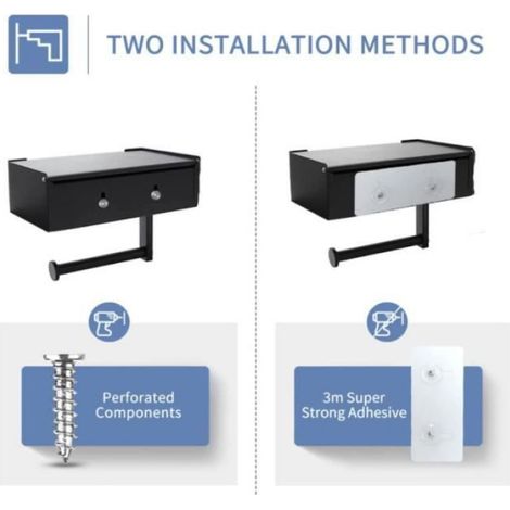 Porte Rouleau Papier Toilette,Porte Rouleau Papier Toilette Auto-adhésif,Support Papier Toilette,avec Boît à Lingettes Humides (1/4)