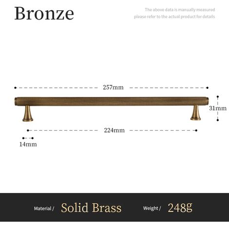 Poignées de placard Santaya en laiton massif antique, motif moleté en croix, couleur bronze, entraxe 320 mm, longueur 320 mm. (Entraxe : 224 mm) (1/5)
