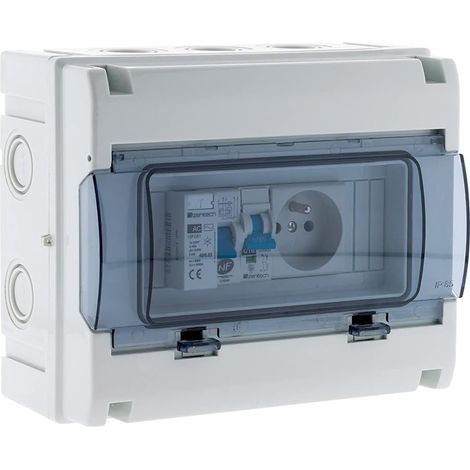 IP65 electrical enclosure with 8 modules, DIN rail, 16A circuit breaker and socket for pool enclosure (1/5)