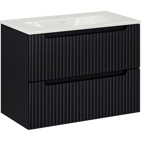 Waschtisch 80cm, in schwarz, gerillte Front, NEWPORT-56-BLACK (1/5)