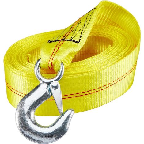 Abschleppgurt mit Haken 5cm x 6m, 1,5 Tonnen, Gelb, Reflektierend (1/5)