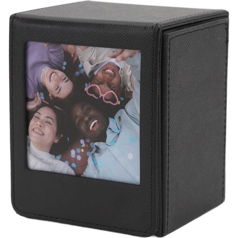 Boîte de rangement photo multifonctionnelle grande capacité avec couvercle magnétique, en PVC noir, pour photos, cartes bancaires, timbres, etc. (1/5)