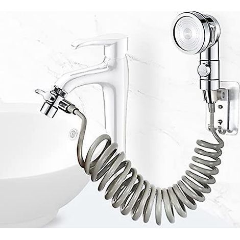 Ensemble de douche pour lavabo avec flexible rétractable - Argent