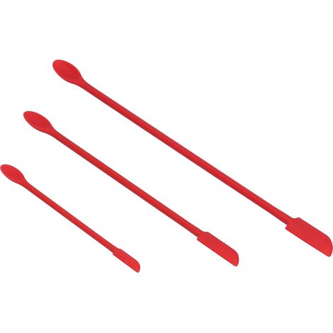 Petite spatule et longue spatule double embout en silicone rouge pour mini-pots de confiture, gâteaux et crèmes. Lot de 3. (1/5)