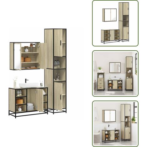The Living Store Set de muebles de baño 3 pzas madera contrachapada roble Sonoma - Armario de baño