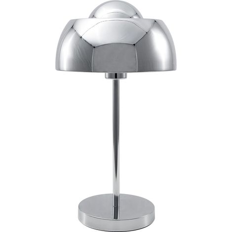 Table Lamp Bedside Light Silver Metal Round Base Dome Shade Industrial SENETTE