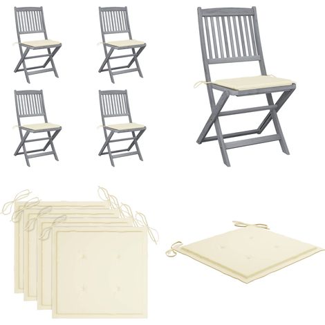 Chaises pliables d'extérieur lot de 4 et coussins Bois d'acacia - Chaise De Jardin - Chaise Pliante - Mobilier De Jardin - Acacia - Table De Jardin - Home & Living (1/5)