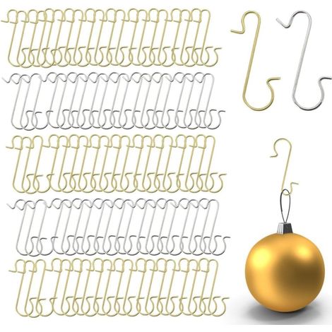 100 gold-/silberne S-förmige Weihnachtsbaumhaken für Christbaumkugeln und festliche Dekorationen