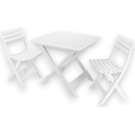 Set completo tavolo e 2 sedie pieghevoli da campeggio in resina bianca resistente Camping (1/4)