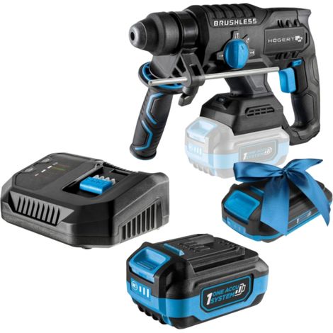 Kit marteau perforateur sans fil 18 V, 2,0 J, fonction burinage, batterie 4,0 Ah, chargeur 4 A, engrenage en métal, LED, pour béton et métal + batterie 2,0 Ah (1/5)