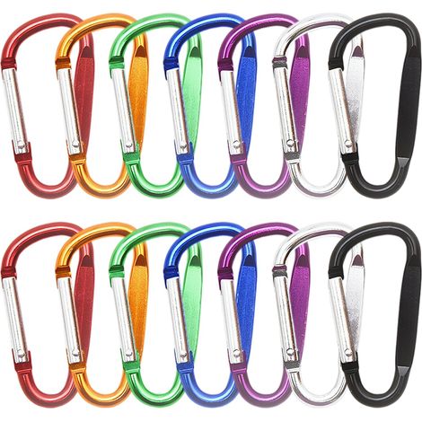 Juego de 14 mosquetones de escalada, mosquetones de fijación de aleación de aluminio en forma de D, mosquetones multicolores con resorte, para hamacas, camping, senderismo y actividades al aire libre. (1/5)