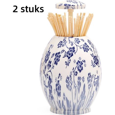 2 pièces porte cure dent motif porcelaine bleu blanc ouverture automatique par pression pour maison salon salle à manger et hôtel 10 sur 7,5 cm couleur bleue (1/5)