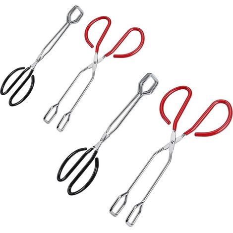 Pinces à ciseaux pour barbecue, pinces à barbecue en acier inoxydable 4 pièces, 12" noir rouge