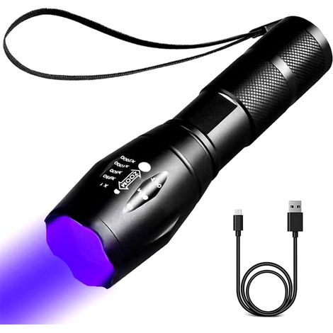 Lampe torche rechargeable UV 395nm lumière noire - Mini lampe zoom violette pour détection de taches, scorpions, insectes - LED puissante (1/5)