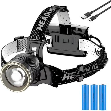 Lampe frontale LED rechargeable, 4 modes, avec capteur, batterie 6000 mAh, étanche (IP65), fonction zoom, lampe de casque, idéale pour le camping, la course à pied et la pêche (1/5)