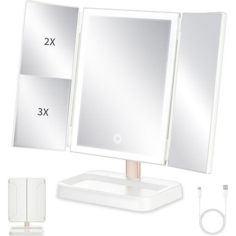 Miroir Maquillage Lumineux Coiffeuse Grossissant 1X/2X/3X - Miroir sur Pied LED - Lumière Eclairant - Makeup Bureau Cosmétique (1/5)